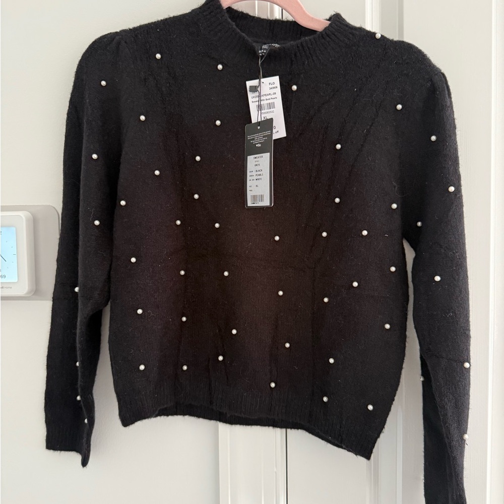 Flowers by Zoe Kids XL Black Sweater with Pearl Accents NWT